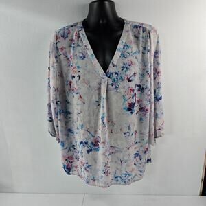 Violet & Claire‎ Floral Blouse 3/4 Sleeve V-Neck Lightweight Sheer Top 2X 5956